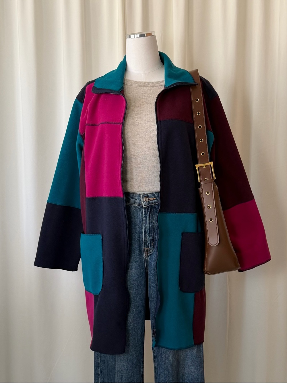 Vintage 1990s Susan Bristol Colorblock Fleece Jacket Coat Medium Retro. - Picture 6 of 11